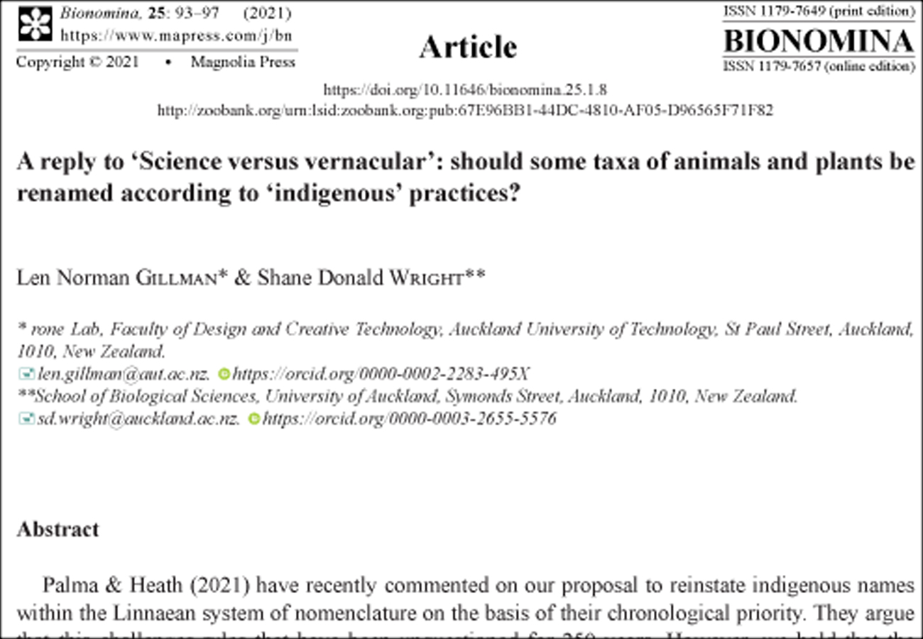 A reply to 'Science versus vernacular': should some taxa of animals and  plants be renamed according to 'indigenous' practices? | Bionomina